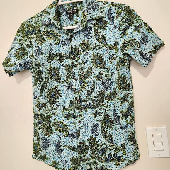 Houston White Shirt Mens Size Medium Short Sleeve Front Buttons   B8 - Picture 1 of 8